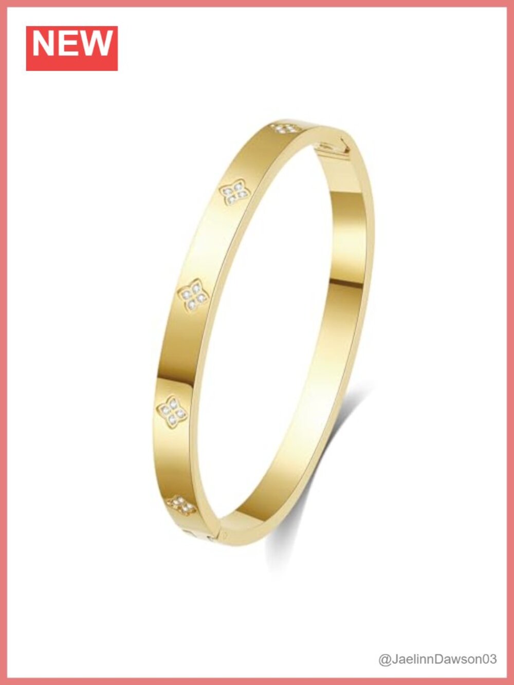 Stainless Steel Cubic Zirconia Hinged Bangle Bracelet 18k Gold-Plated